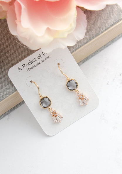 Art Deco Fan Earrings | Smoke Grey Glass