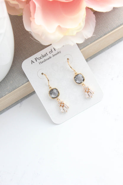 Art Deco Fan Earrings | Smoke Grey Glass