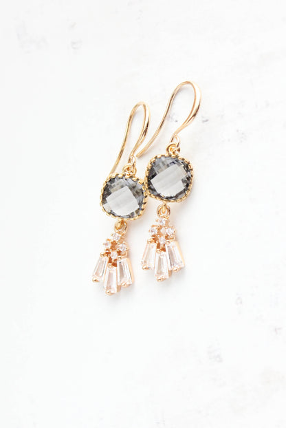 Art Deco Fan Earrings | Smoke Grey Glass