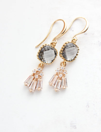 Art Deco Fan Earrings | Smoke Grey Glass