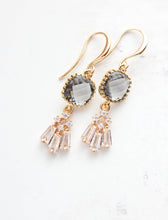 Load image into Gallery viewer, Art Deco Fan Earrings | Smoke Grey Glass