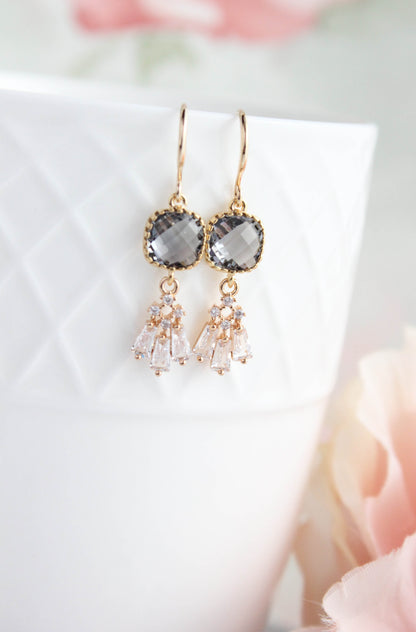 Art Deco Fan Earrings | Smoke Grey Glass