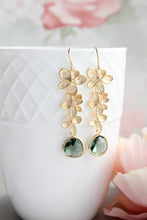 Load image into Gallery viewer, Cascading Orchid Earrings | Gold and Tourmalin Green Glass