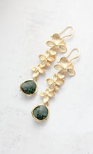 Load image into Gallery viewer, Cascading Orchid Earrings | Gold and Tourmalin Green Glass