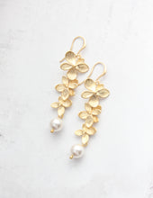 Load image into Gallery viewer, Cascading Orchid Earrings | Gold or Silver with Pearl Drop