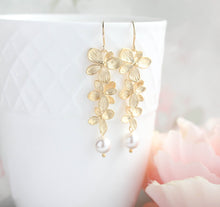 Load image into Gallery viewer, Cascading Orchid Earrings | Gold or Silver with Pearl Drop