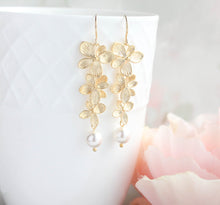 Load image into Gallery viewer, Cascading Orchid Earrings | Gold or Silver with Pearl Drop