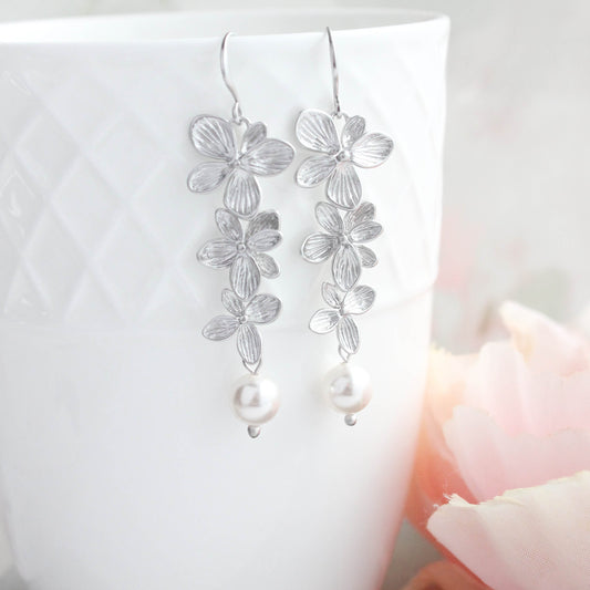 Silver Cascading Orchid Earrings (2 options)