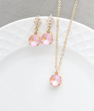 Load image into Gallery viewer, Art Deco Pink Glass Earrings | Cubic Zirconia Leaf Studs
