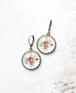 Red Rose Earrings | Vintage Style Botanical Earrings