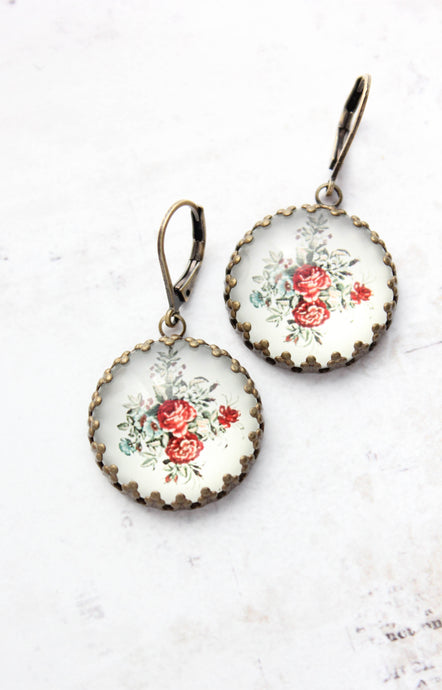 Red Rose Earrings | Vintage Style Botanical Earrings