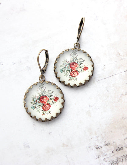 Red Rose Earrings | Vintage Style Botanical Earrings