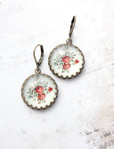 Red Rose Earrings | Vintage Style Botanical Earrings