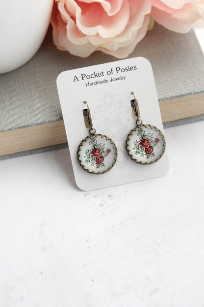 Red Rose Earrings | Vintage Style Botanical Earrings