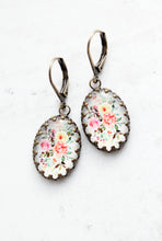 Load image into Gallery viewer, Floral Earrings | Vintage Style Botanical | Oval Domed Cab