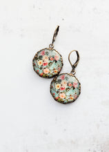 Load image into Gallery viewer, Floral Earrings | Flowers and Leaves | Aqua Mint Glass Cab