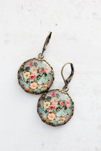 Load image into Gallery viewer, Floral Earrings | Flowers and Leaves | Aqua Mint Glass Cab