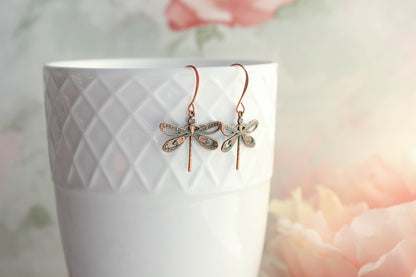 Dragonfly Earrings | Mint Patina Copper