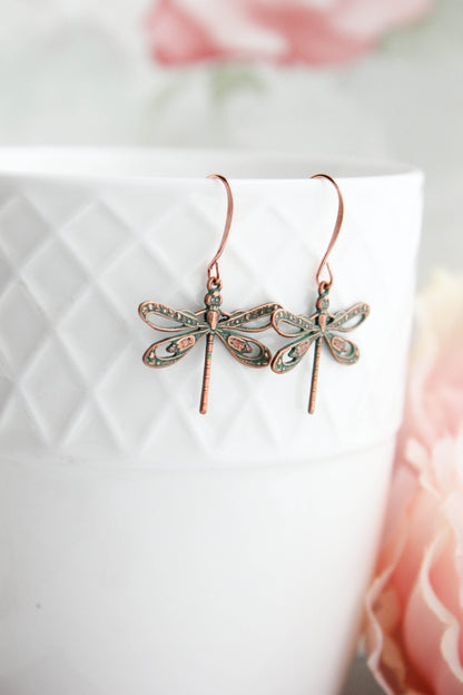 Dragonfly Earrings | Mint Patina Copper