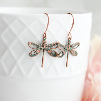 Dragonfly Earrings | Mint Patina Copper