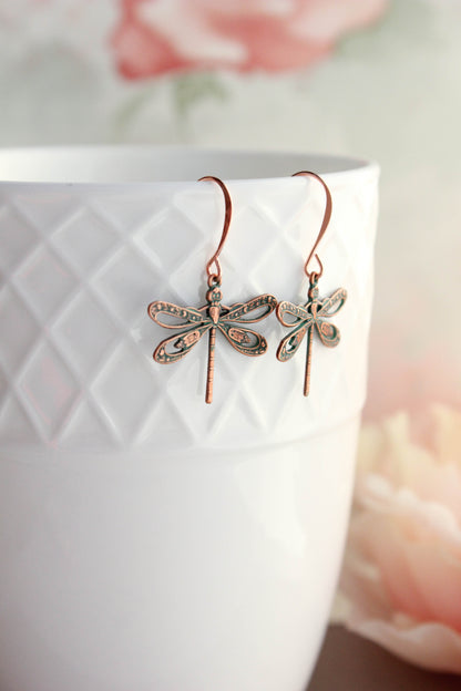 Dragonfly Earrings | Mint Patina Copper