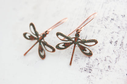 Dragonfly Earrings | Mint Patina Copper
