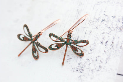 Dragonfly Earrings | Mint Patina Copper