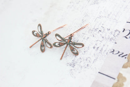Dragonfly Earrings | Mint Patina Copper