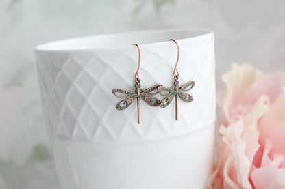 Dragonfly Earrings | Mint Patina Copper