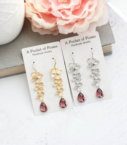 Cascading Orchid Earrings (2 Options) Dusty Rose Plum