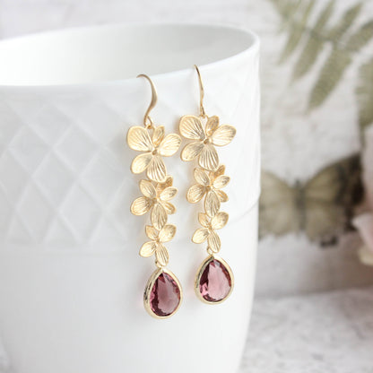 Cascading Orchid Earrings (2 Options) Dusty Rose Plum