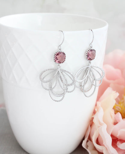 Silver Loop Earrings | Dusty Rose Plum