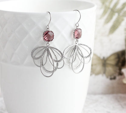 Silver Loop Earrings | Dusty Rose Plum