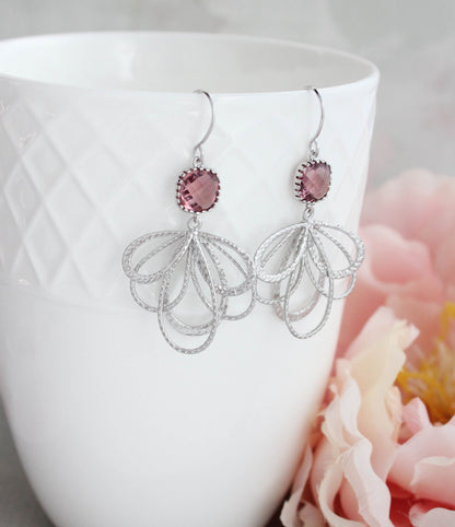 Silver Loop Earrings | Dusty Rose Plum