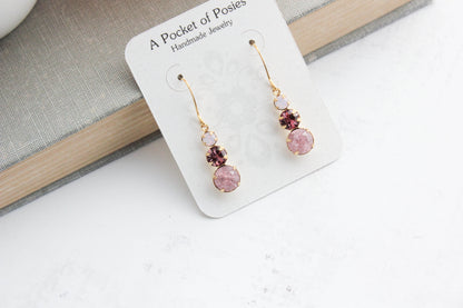 Three Jewel Drop Earrings - Light plum amethyst glass