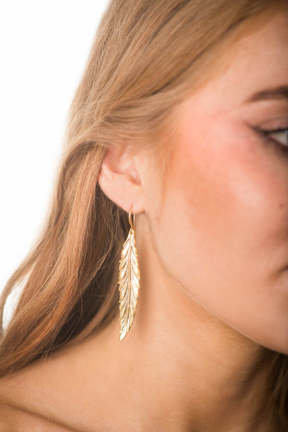 Long Leaf Earrings - Matte Gold