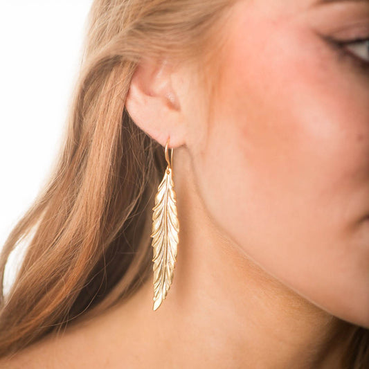 Long Leaf Earrings - Matte Gold