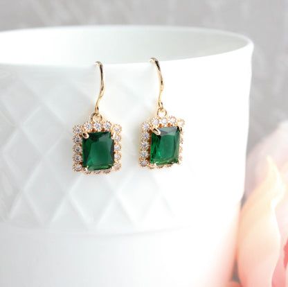 Emerald Green Glass Earrings
