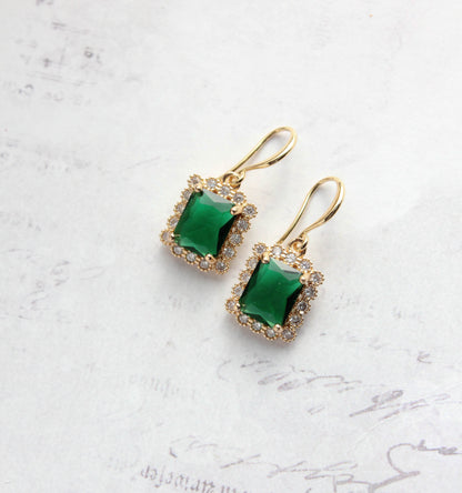 Emerald Green Glass Earrings