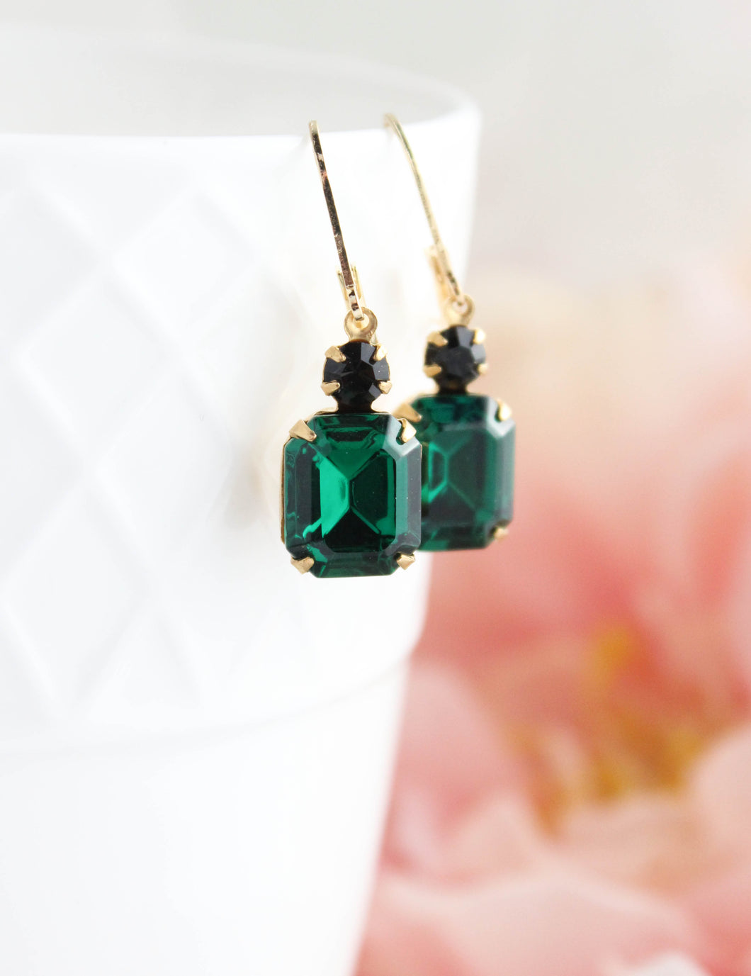 Emerald Green Glass Earrings