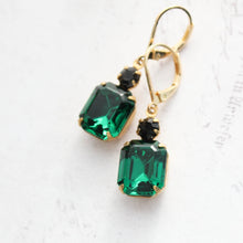 Load image into Gallery viewer, Green gemstone earrings with gold hooks on a white background
