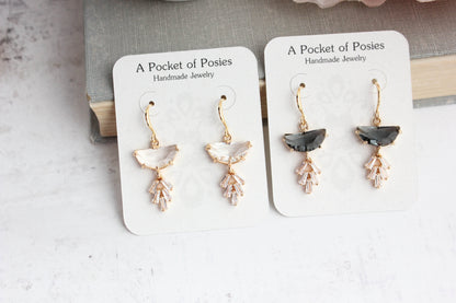 Art Deco Earrings | Half Moon and Leaf