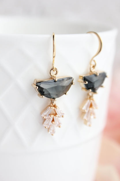 Art Deco Earrings | Half Moon and Leaf
