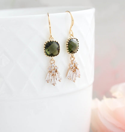 Art Deco Fan Earrings | Khaki Green