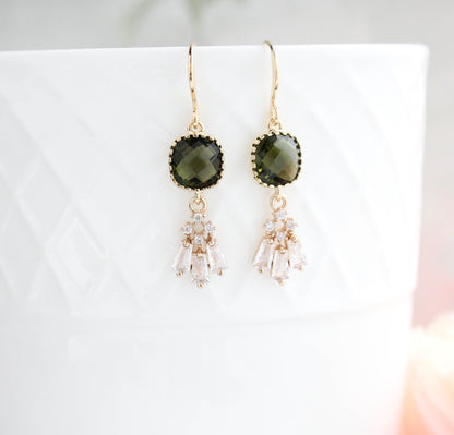 Art Deco Fan Earrings | Khaki Green