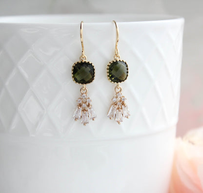 Art Deco Fan Earrings | Khaki Green