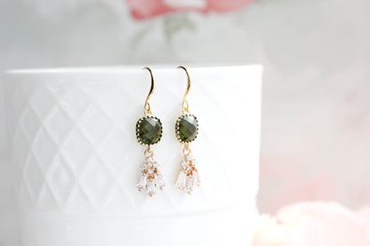 Art Deco Fan Earrings | Khaki Green