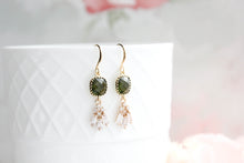 Load image into Gallery viewer, Art Deco Fan Earrings | Khaki Green