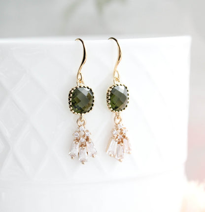 Art Deco Fan Earrings | Khaki Green