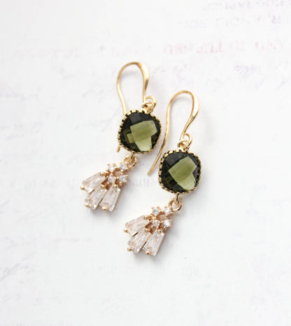 Art Deco Fan Earrings | Khaki Green